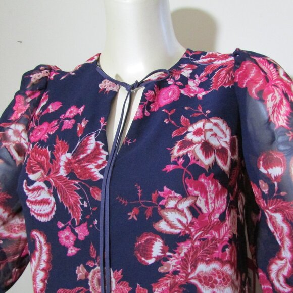 Vince Camuto Purple Pink Floral Dress Keyhole Sheer Sleeves - Picture 3 of 10